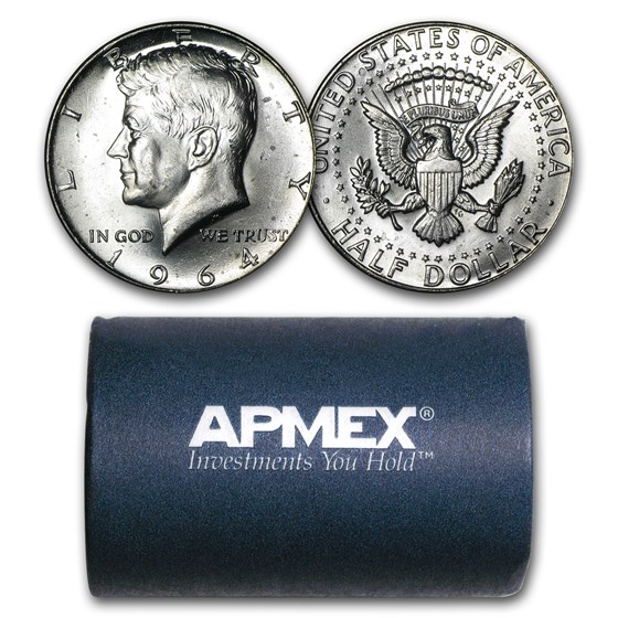 90% Silver 1964-P/D Kennedy Half Dollar 20-Coin Roll BU 90% Silver 1964-P/D Kennedy Half Dollar 20-Coin Roll BU